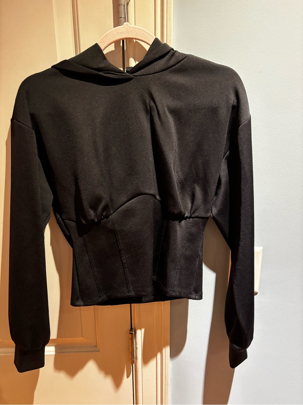 Express Black Cropped Hooded Long-Sleeve Top